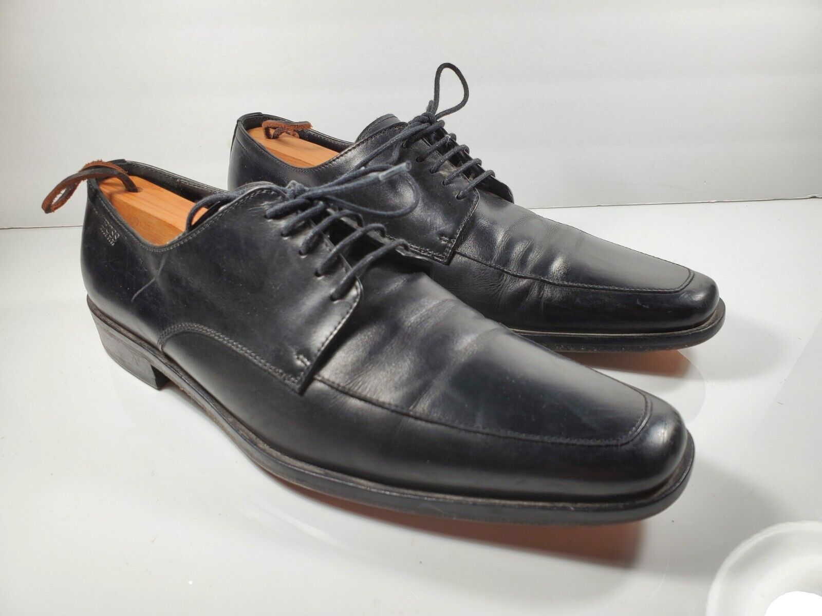 Hoopvol Munching graven Hugo Boss Mens Black Leather Lace-Up Derby Oxford Dress Shoes Italy - Size  9 | eBay