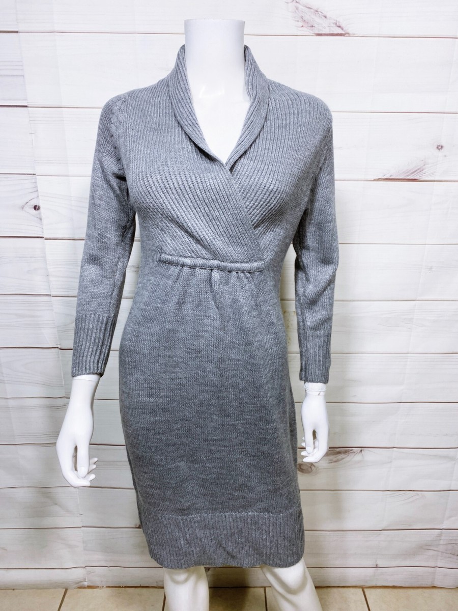 h&m long sleeve sweater dress H&M Womens Sweater Dress Size XS Gray V-Neck Long Sleeve