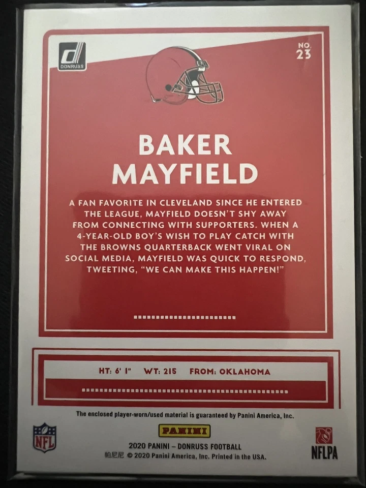 2020 PANINI DONRUSS THREADS BAKER MAYFIELD JERSEY RELIC PATCH CARD#23 MNT BROWNS - Image 2 of 2