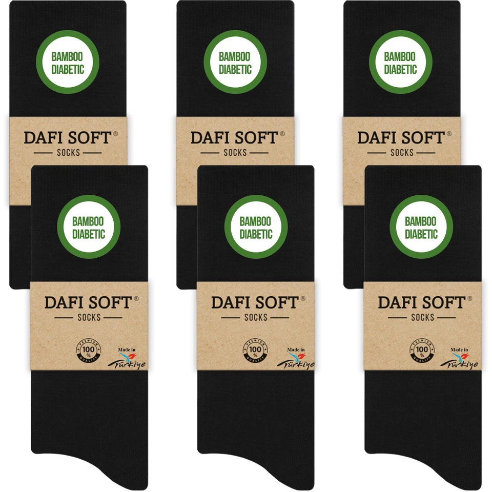 Dafi Soft 6 Pairs Men’s Bamboo Diabetic Socks Non Binding Size M L XL