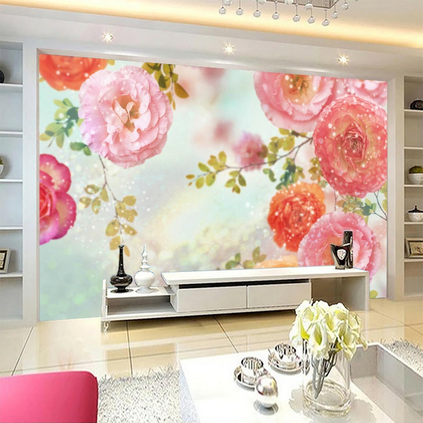 3D Peony Flower Pink 1382NA Wallpaper Wall Mural Removable Self-adhesive Fay