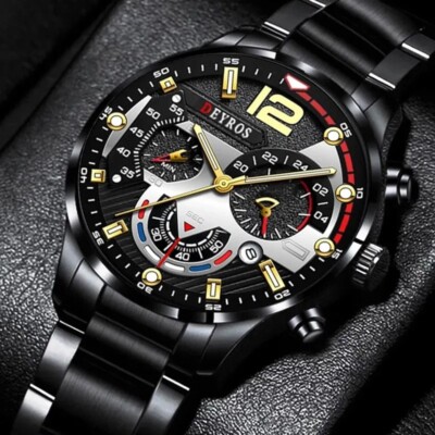 Herren Armbanduhr, elegante Herrenarmbanduhr, Uhr schwarz/gold