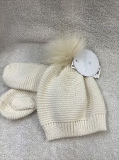 INFANT IVORY KNIT HAT  MITTENS FUR POM EDGEHILL COLLECTION NWT ORG 20