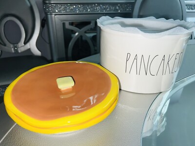 Rae Dunn PANCAKES Warmer Holder Canister Butter Pat Knob Yellow
