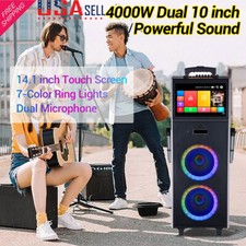 Dual 10  Woofer Big Bluetooth Speaker Karaoke Machine W/2 Wireless Mic LED Light