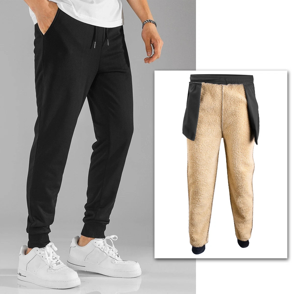 Men's Fleece Sweatpants Sherpa Lined Sweatpants Winter Warm Pants With  Pockets