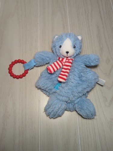 Manhattan Toy blue ribbed teddy bear baby security blanket red scarf teether - Picture 3 of 13