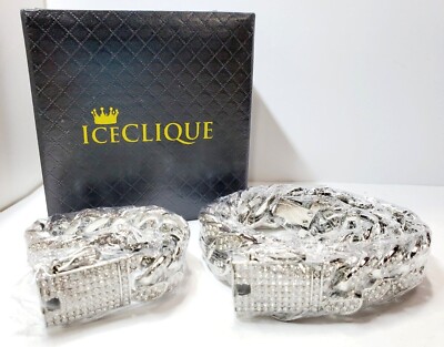 IceClique White Gold Plated Cuban Chain Cuban Bracelet Set