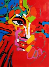 Red Face Dancer,  48x36, 100% Hand Painted Oil Painting on Canvas