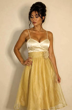 Vintage 60sIvory/Gold Tulle Dress Sweetheart Spaghetti Strap A-Line Midi S