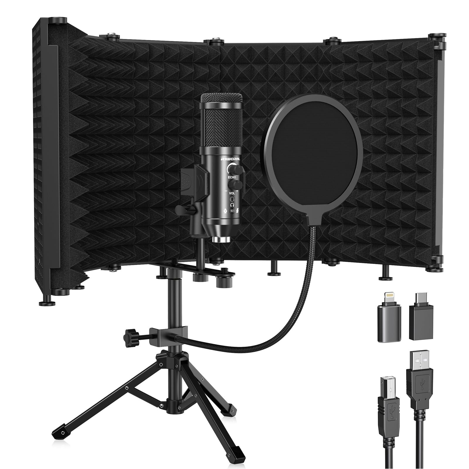 Studio Recording Microphone Isolation Shield with Pop Filter &Tri-Stand Kit