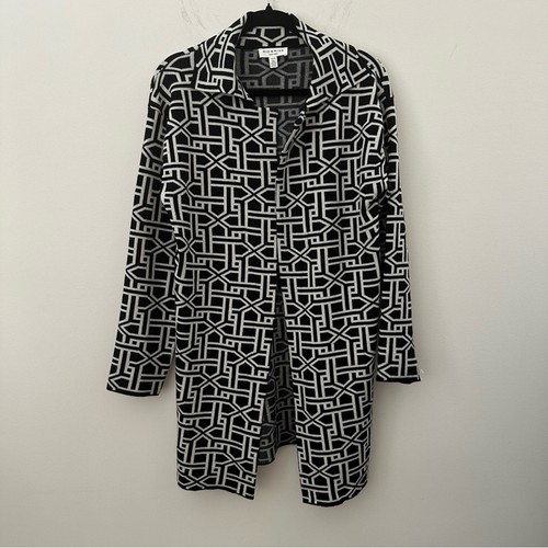 Pull Cardigan Femme Motif Géométrique Noir Et Blanc - Taille M, Manches Longues