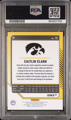 2024 Panini Caitlin Clark Collection #12 PSA 9 Mint Panini Black Foil RC Pop 16 - Picture 2 of 2