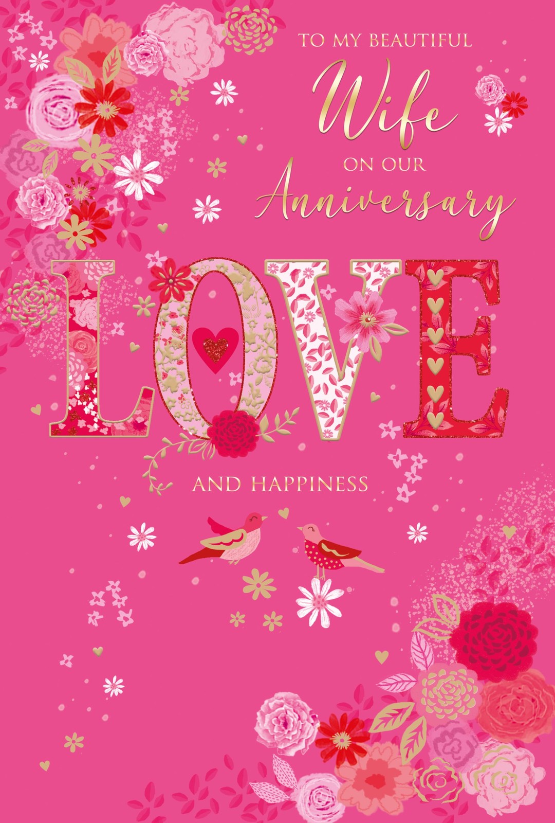 Anniversary Card Wife Female - Foil Finish - Cherry Orchard 6"" x 9""