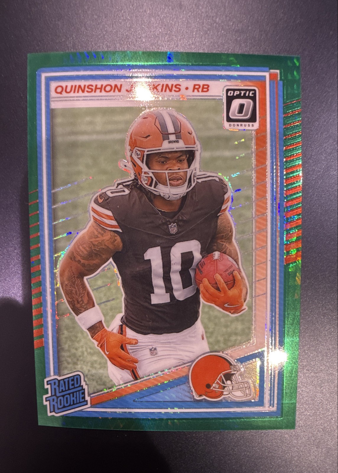 2025 Panini Optic Rated Rookie Quinshon Judkins #252 Green Hyper Prizm (RC)