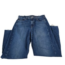 American Eagle Super High-Rise Baggy Wide Leg Jeans Blue Raw Hem Size 16 Regular