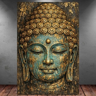 LEINWAND BILD ER XXL ABSTRAKT BUDDHA KOPF RELAX GOLD NEPAL WAND POSTER P2028
