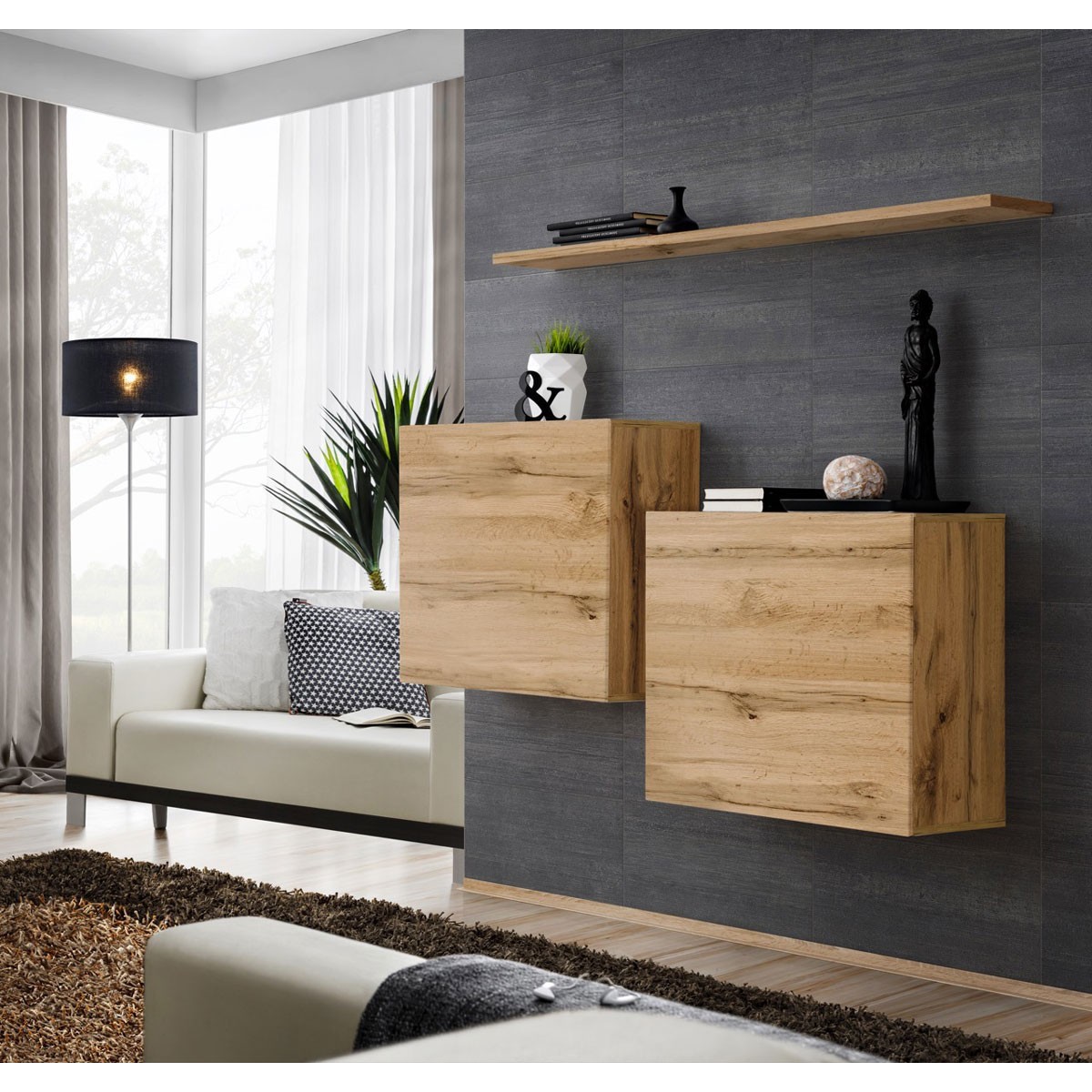 Étagère haut de gamme Switch SBI 130cm avec 2 blocs bois naturel mat