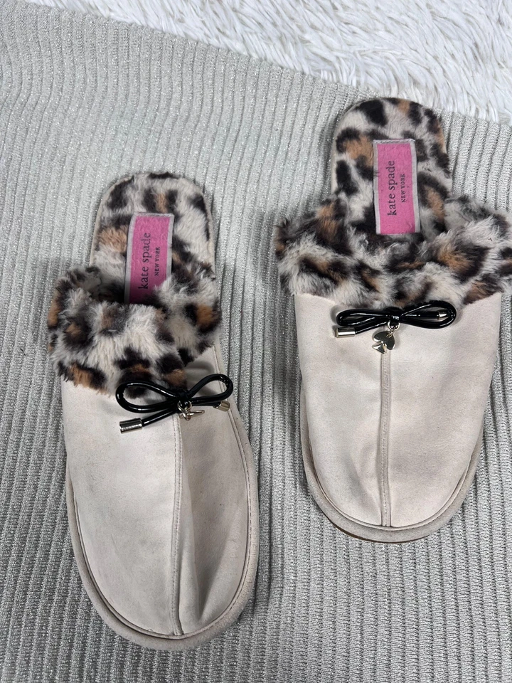 Zapatos Kate Spade New York Mujer Crema Leopardo Imitación Piel Mula Zapatillas Lazo Dije Foto 4 de 4