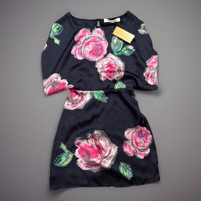 Francesca's Floral Print Dress NWT Women s Small Short Sleeve Satin Sheer Spring