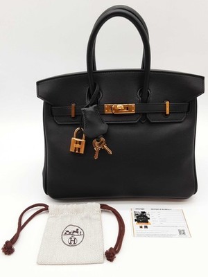 Hermes Birkin 25 Noir Black Swift Gold Hardware Handbag