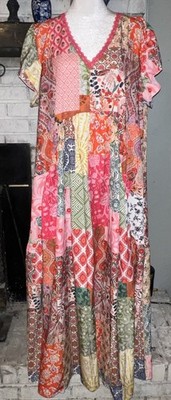 Womens Rusttydustty Colorful Floral Maxi Dress 0XL Flutter Slv Boho Resort