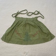 VINTAGE Half Apron Green White Checker Christmas Tree Noel Hand Made Cottagecore