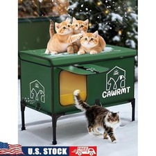 Elevated Heated Cat House Waterproof Outdoor Shelter Cozy Pet Bed Safe Refuge US