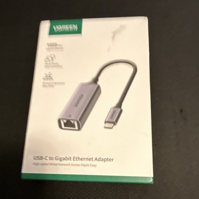 UGREEN USB-C to Gigabit Ethernet RJ-45 Female Adapter 1000 Mbps, Gray 100mm