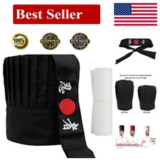 Hibachi Chef Hat Teppanyaki Tall Chef Cap with Hachimaki Headband Tie for Chef