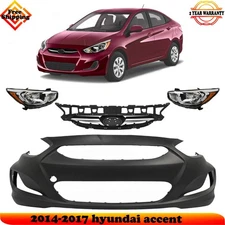 Front Bumper Cover Fascia & Grille Assembly Kit For 2014-2017 Hyundai Accent