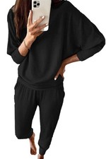 Women's Fall 2 Piece Lounge Set Long Sleeve Tops Ribbed Pants Spring Matching...