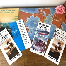 Vintage Pan Am Airlines Hawaii + Ephemera Travel Brochure Tiki Hula Girl 60s 70s