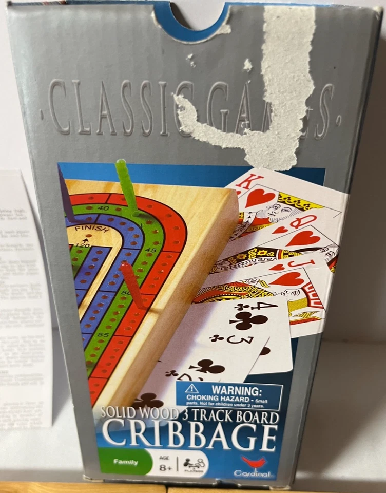 Cardinal Solid Wood CRIBBAGE Set Folding 3 Track Board w/ 2 Decks Playing Cards - Image 3 of 4