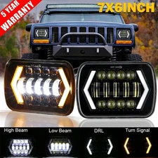 2X 7x6" 5x7" LED Headlights DRL Hi-Lo Turn Lamp for Wrangler YJ Jeep Cherokee XJ
