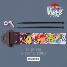 JDM Sticker Bomb Tow Strap | Drift Car Hook + Bolt & Zip Ties | Universal Fit UK
