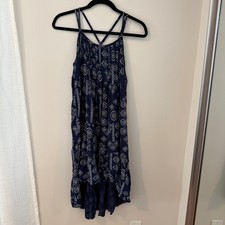 True Craft Navy Blue White Paisley High Low Smocked Sundress XS RN 31104
