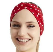 Women's Hair Stretchy Twist Headbands, Solid 1 Size RED With White Polka Dots