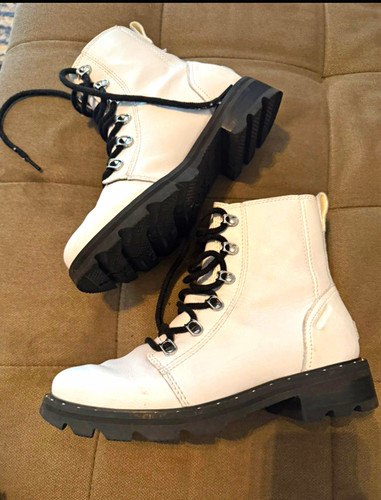 Sorel Womens Combat Ankle Boots White Leather Lace-Up Rubber Sole US 7 NL3954