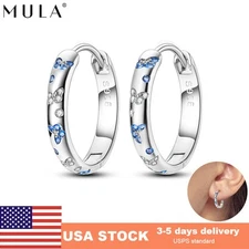 MULA Orignal Butterfly Hoop Earrings Blue AAA CZ For Women Jewelry 925 Silver