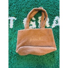 Victoria's Secret PINK Tote Bag Womens OS Tan Excellent Sherpa Fleece Embr