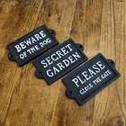 Cast Iron Sign Beware of the Dog Metal Home Plaque Secret Garden Close the Gate