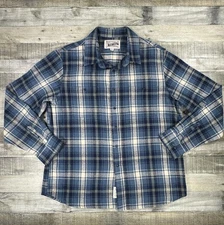 Schott Bros Shirt Mens 2XL Blue Plaid Flannel Long Sleeve Button Up Cotton