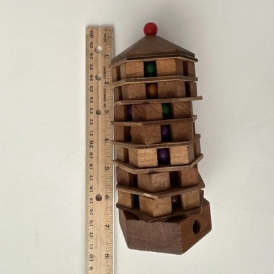 Wood Irregular Hexagonal Brain Teaser Puzzle with Colored Beads