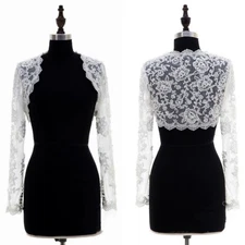 White Wedding Jacket for Bride Bolero Lace Ivory Long Sleeves Bridal Jackets
