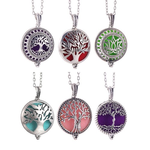 Tree of Life Aromatherapy Diffuser Necklace Essential Oil Locket Pendant Jewelry