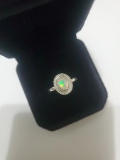 925 Sterling Silver Ring With Natural Ethiopian Opal Silver Halo, Size 8