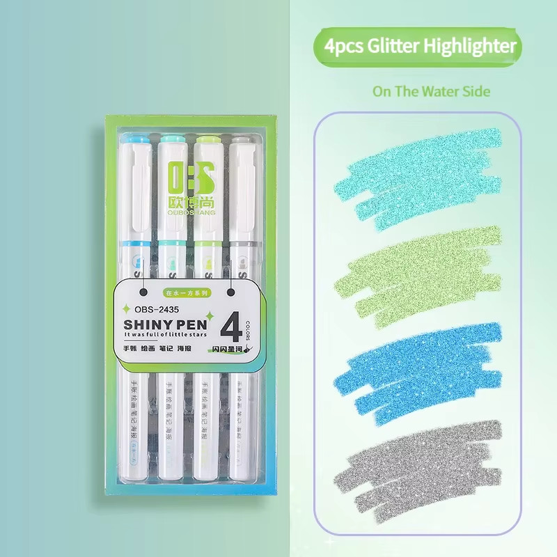 4 Pcs/Set Glitter Highlighters Pen Fine Flash Marker Pen Pai