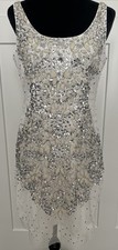 Adrianna Papell SZ 12 Beaded Bling Ivory Wedding Party Short Tank Sheath Dress