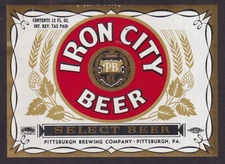 Iron City Beer unused 12ox bottle label Pittsburgh Brewing Co PA.